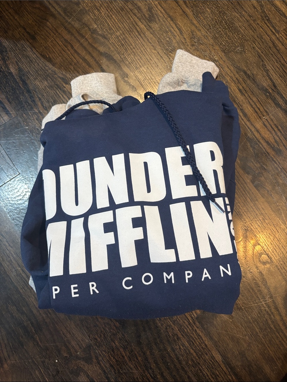 Hanes Navy Blue Crewneck Sweatshirt with White 'Dunder Mifflin' Print